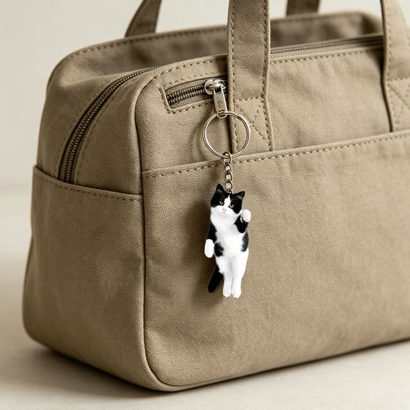 SmartBy Bag Pendant 2D Acrylic Flat Black White Cat Charm Keychain Portable Lightweight Key Organizer Backpack Pendant Accessory