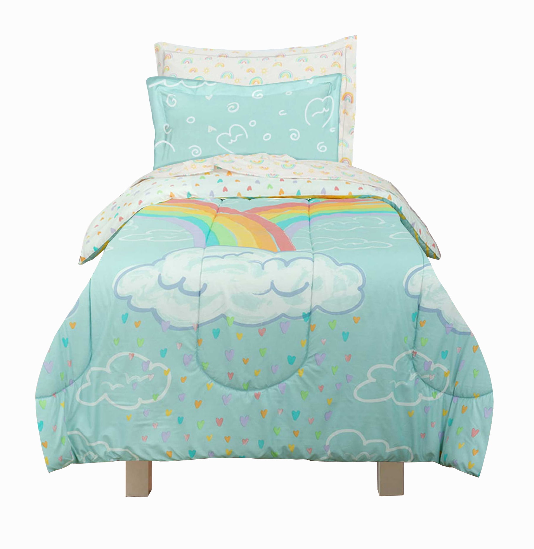 Twin 5-Piece Comforter Set, Kidz Mix Rainbow Clouds Super Soft Bed in a Bag with Reversible Comforter and Sheet Set