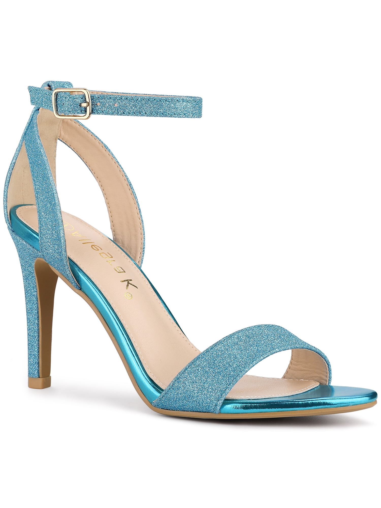 Allegra K Women's Sandals High Stiletto Heels Glitter Ankle Strap