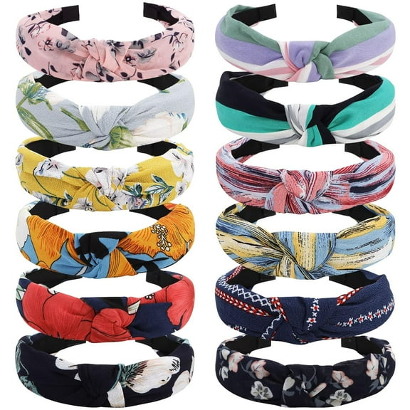 YooGuoGuo 12 Pcs Womens Headbands Knotted Headbands for Women Wide Headbands Boho Bandeau Knot Turban Headband Hair Band Elastic Hair Accessories for Women
