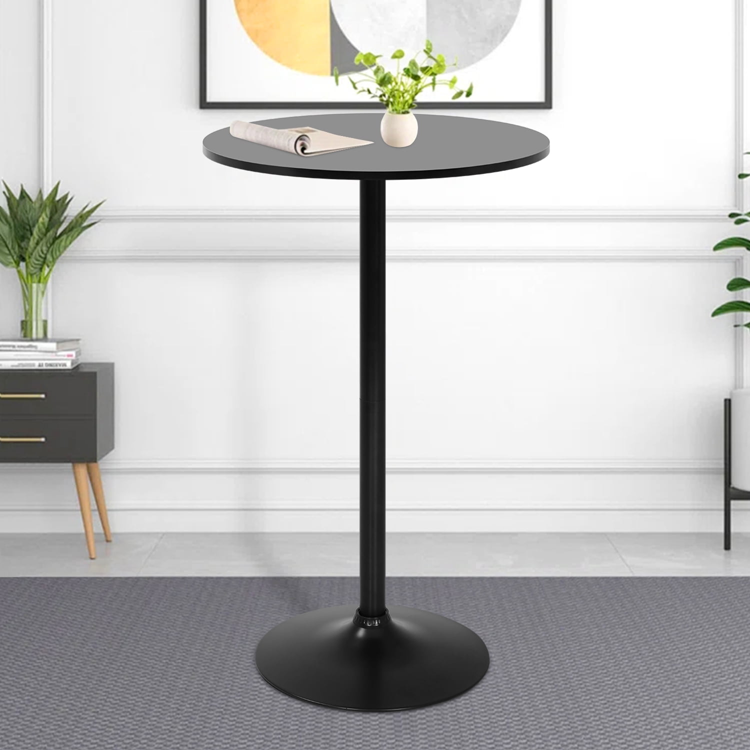 NiamVelo Round Dining Table Anti-Slip with Hydraulic, Black