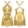 thumbnail image 5 of Aislor Women's Glitter Sequins Fringe Tassel Latin Dance Costume Ballroom Jazz Cha-Cha Samba Dance Bodysuit A Gold XXL, 5 of 7