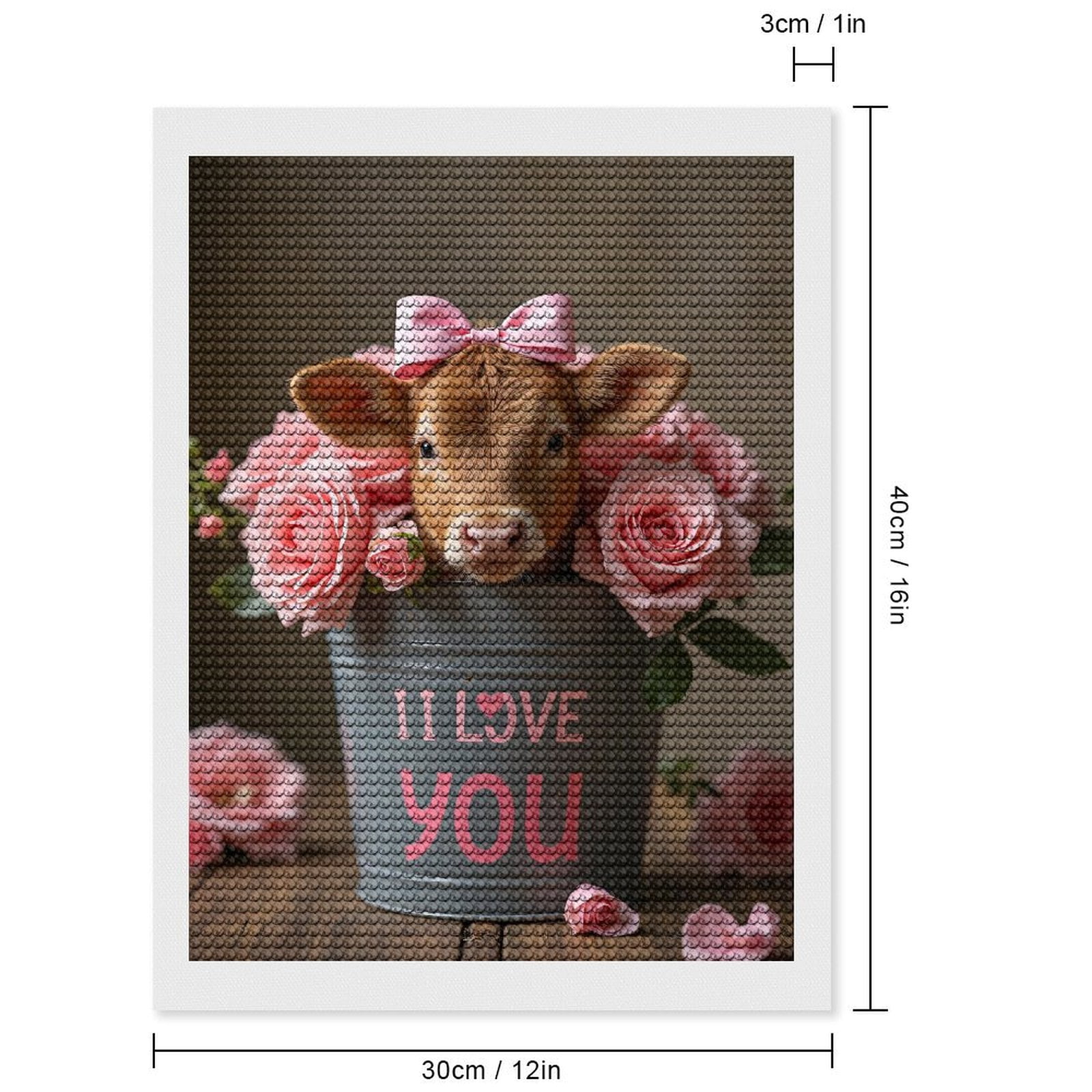 Diamond Art Kits for Adults, Cow Pink Roses Bucket Love 5D Diamond Painting Kits for Adults Beginners, DIY Full Drill Diamond Painting, Gem Art and Crafts 12x16