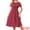 Wine Red, variant on Women's Smocked Tie V Neck Short Sleeve Flowy Midi Dress S Wine Red