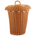 thumbnail image 1 of Cesta tejida con tapa de imitación de ratán, cesta para la ropa sucia, para baño y cocina, 1 of 7