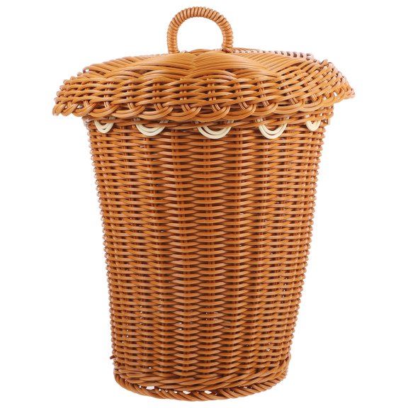 Cesta tejida con tapa de imitación de ratán, cesta para la ropa sucia, para baño y cocina