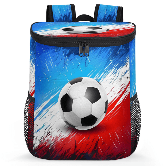 Jiaoprinted Abstract Soccer Leakproof Cooler Backpack, Football Themed Insulated Backpack Cooler for Outdoor