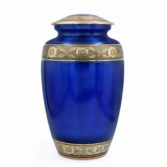 Handcrafted Aluminum Urn - Decorative Memorial Holder for Ashes and Remembrance (Sapphire & Buttercream Gold)