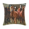 14" Brown and Green Wild Horses Accent Square Throw Pillow