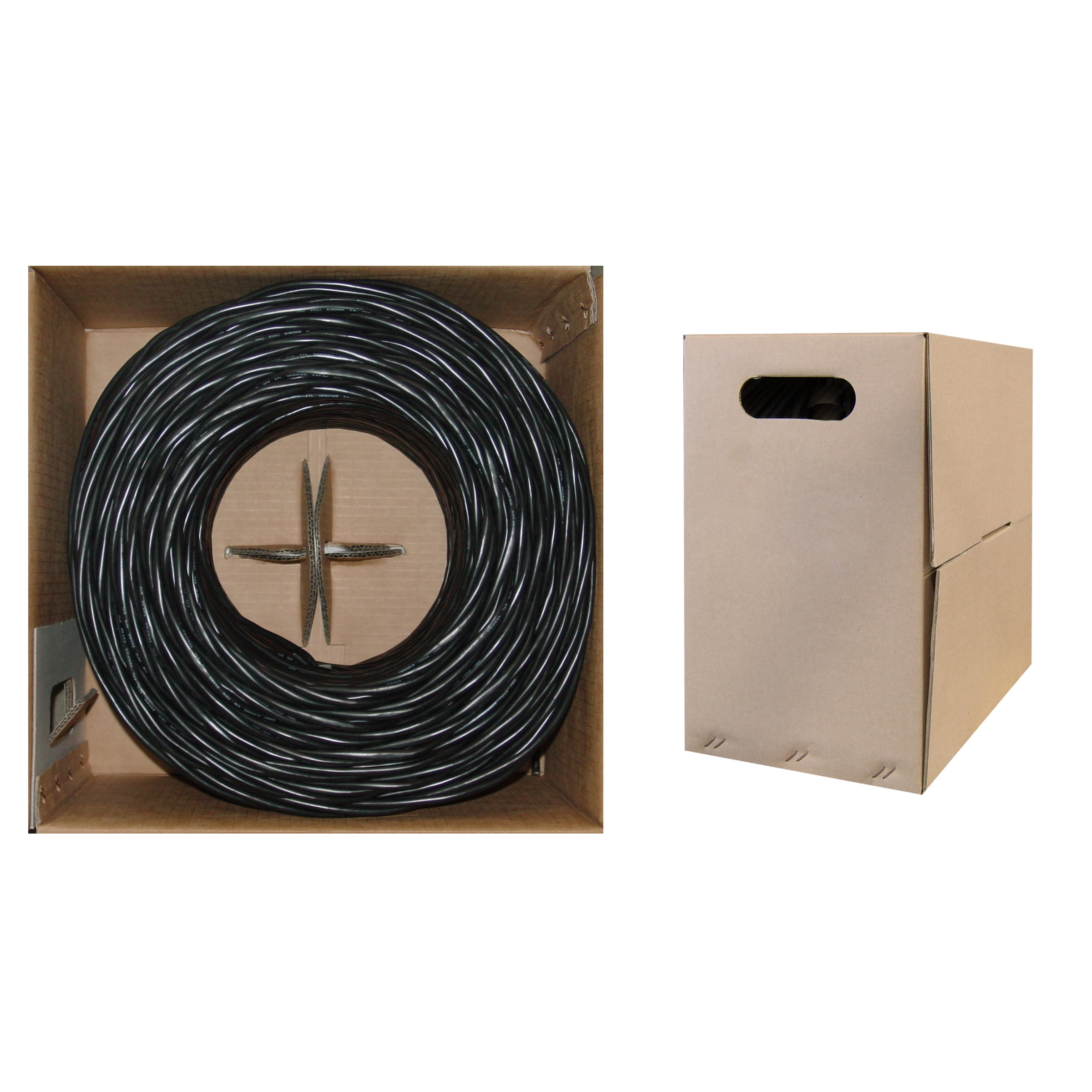1000 Foot Bulk Cat6 Ethernet Cable, Plenum Rated (CMP), Black Ethernet Cable, 23 AWG 4 Pair Solid Bare Copper, UTP (Unshielded Twisted Pair) with PullBox, CableWholesale