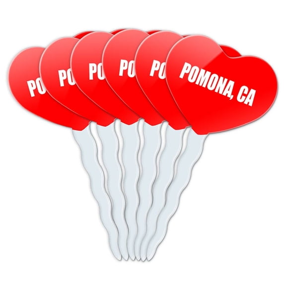 Pomona CA Heart Love Cupcake Picks Toppers - Set of 6