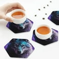 thumbnail image 7 of Pofeuu Purple Sky Wolf Print Leather Coasters Set of 6, Round Cups Mugs Mat Pad for Home Kitchen Heat Resistant Drink Coasters,Hexagon, 7 of 7