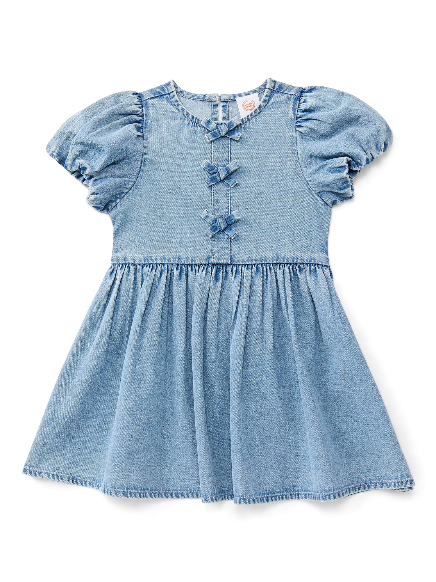 Wonder Nation Toddler Girls Denim Dress with Bubble Sleeves, Sizes 12M-5T