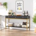 thumbnail image 6 of Homhougo Console Table with Drawers, Hallway Wall Table with Storage Shelves, Narrow Long Sofa Entryway Table for Living Room, Metal Frame, Black Gold, 6 of 8