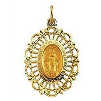 14K Gold Miraculous Medal - 2/3 Inch X 3/4 Inch 14K Yellow Gold