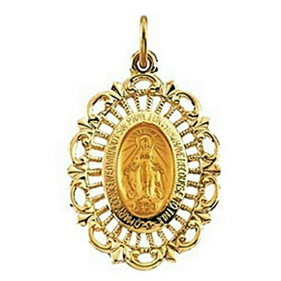 14K Gold Miraculous Medal - 2/3 Inch X 3/4 Inch 14K Yellow Gold