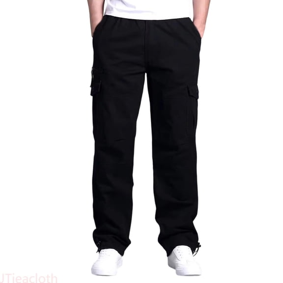 JTieacloth Retro Cargo Pants For Straight Loose Fit Pocket Outdoor Casual Trousers With Mid Rise And Long Crotch Mens Cargo Pants Black