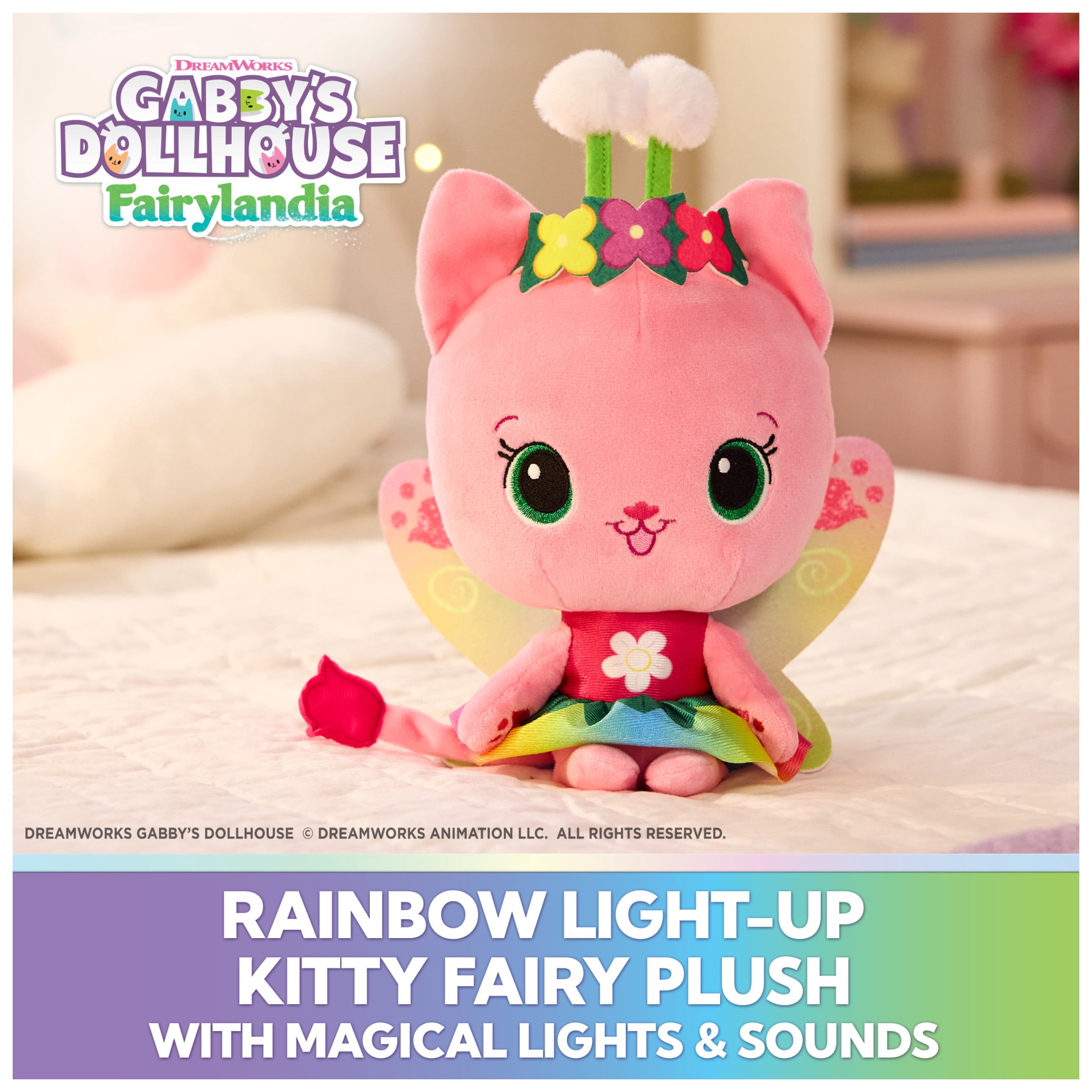 Gabby’s Dollhouse Fairylandia Rainbow Light-Up Kitty Fairy, Plush Toy for Ages 3 & Up