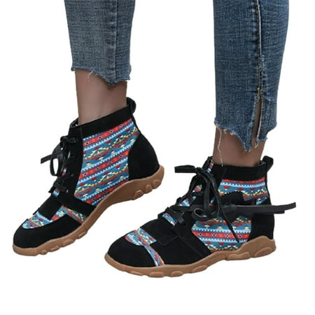 

Women Ankle Boots Retro Boho Flat Shoes Casual Motorcycle Shoes Vintage Easy to Put on Fashionable