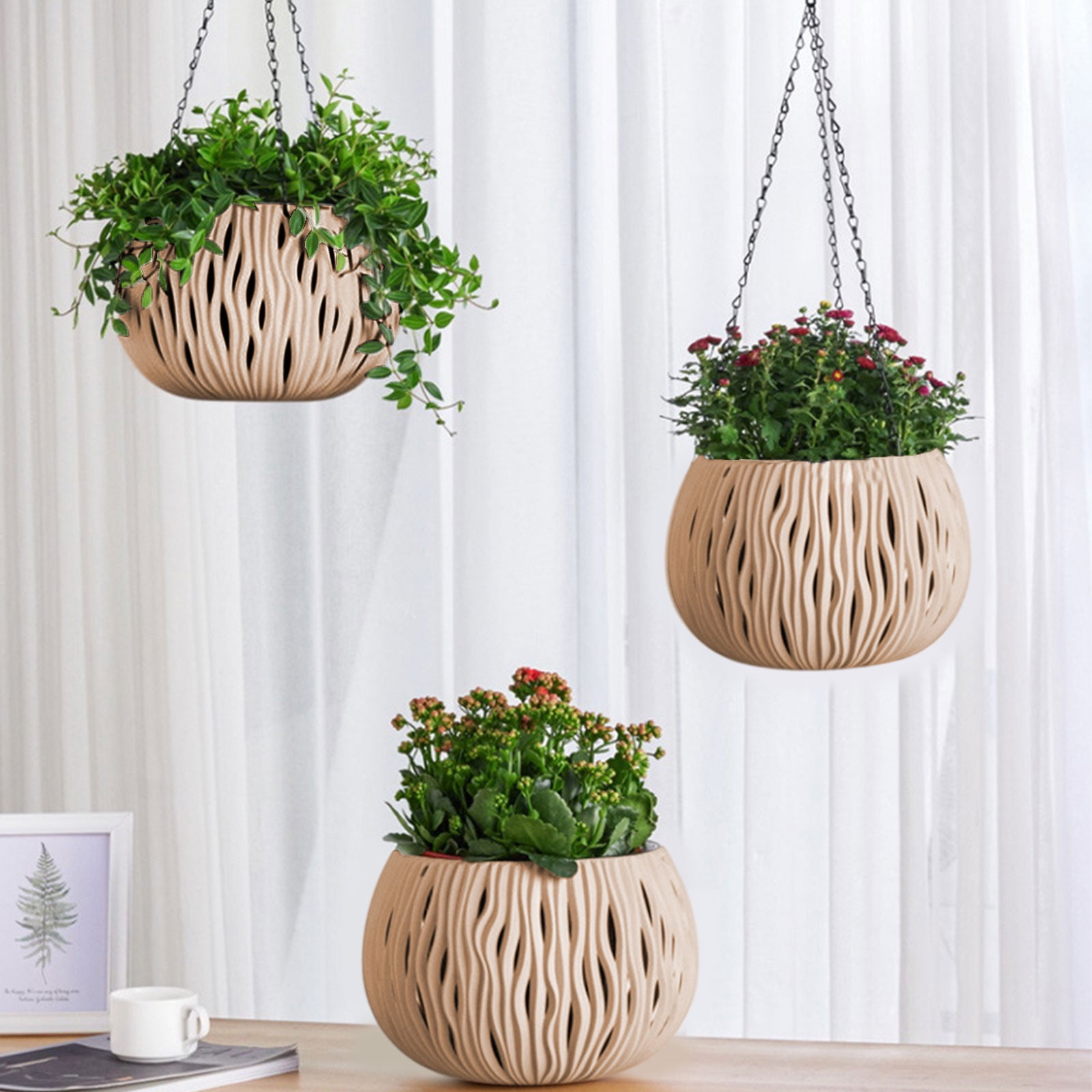 Hanging Rattan Planter Basket, Waterproof Hanging Flower Pot for Indoor and Outdoor Use, Ideal for Succulents, Plants, and Home Garden Décor