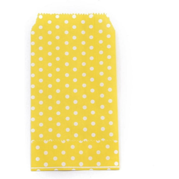 100 pc Kraft Paper Bags No Handles Storage Bags White Polka Dot Pattern Wedding Party Birthday Gift Bag Yellow 15x8.3x0.02cm