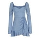 thumbnail image 4 of Puntoco Vestido De Manga Corta Con Cuello En V, Vestido Estampado Con Cuello En V De Manga Larga De Verano Para Mujer Azul S, 4 of 6