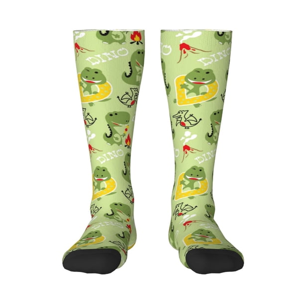 Fotbe Cute Dinosaurs Cartoon Calcetas Divertidas Estampadas para Hombre y Mujer, Calcetas de Algodón hasta la Rodilla para Caminar, Correr, Enfermería y Embarazo