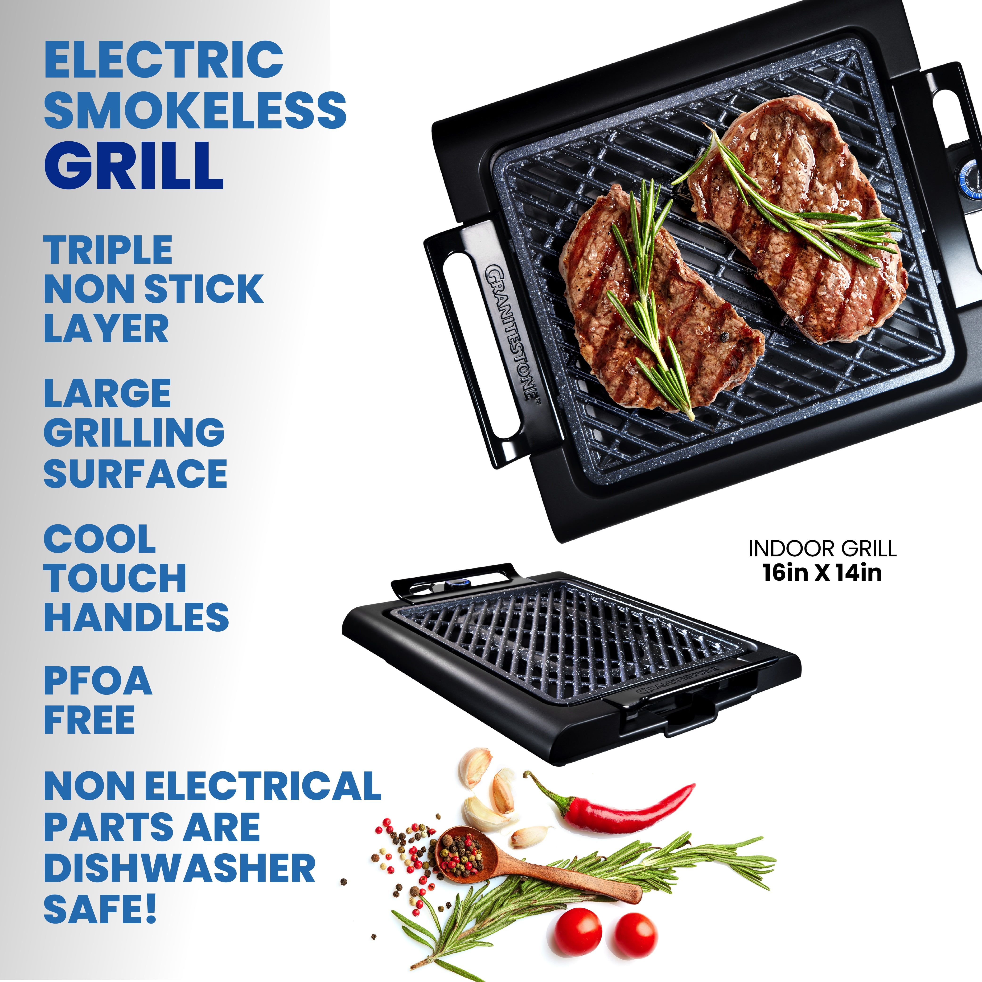 Granitestone Blue 9.8 W x 10.9 D Foldable Portable Indoor/Outdoor Use  Countertop Electric Grill