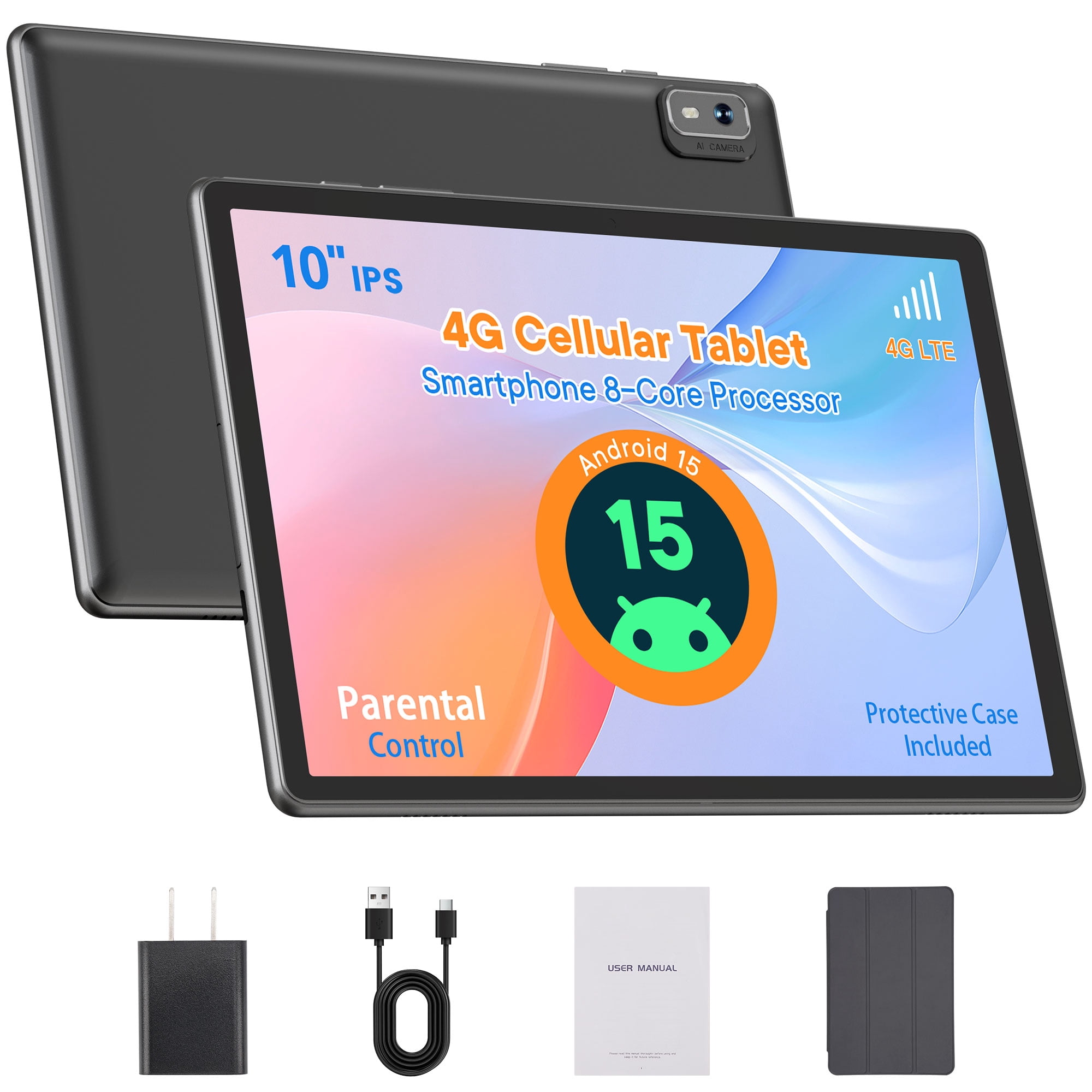 Android Tablet 10 inch, 4G LTE Tablet Unlocked with SIM Card Slot, MediaTek G80 Octa-Core,5G Dual-band WiFi, GPS,Parental Control, Cellular Tablet with Case