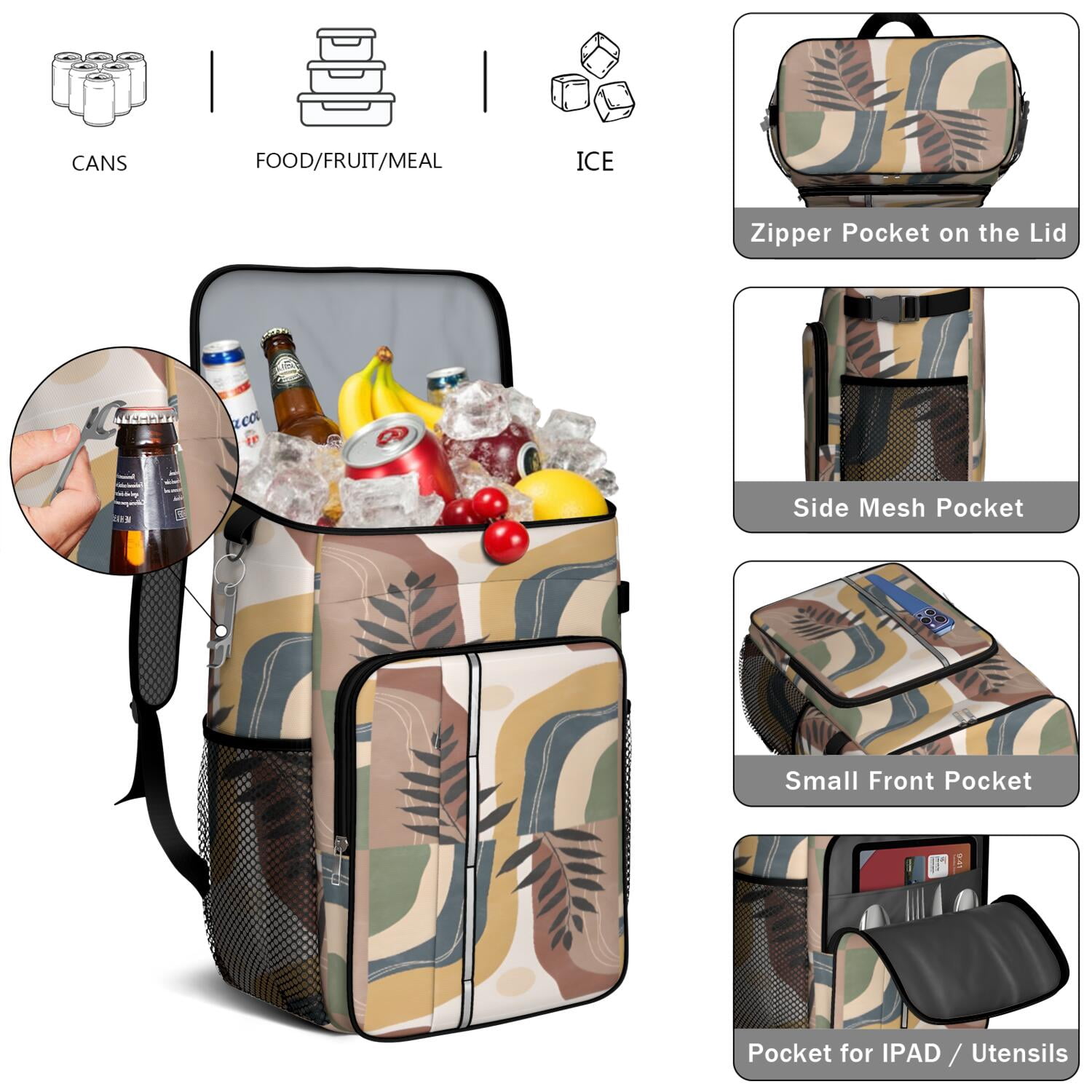 Travel Cooler Bag - Boho Bohemian Art Camping Beer Cooler Backpack with Bottle Opener- Waterproof Insulated Picnic Backpacks - Cooler Bag for Beach