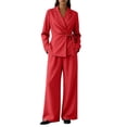 thumbnail image 2 of BRELIL Women Plus Size Two Piece Sets V Neck Long Sleeve Blazer Wide Leg Pants Matching Elegant Casual 2 Piece Outfits Lounge Work Travel, Red 3XL, 2 of 8