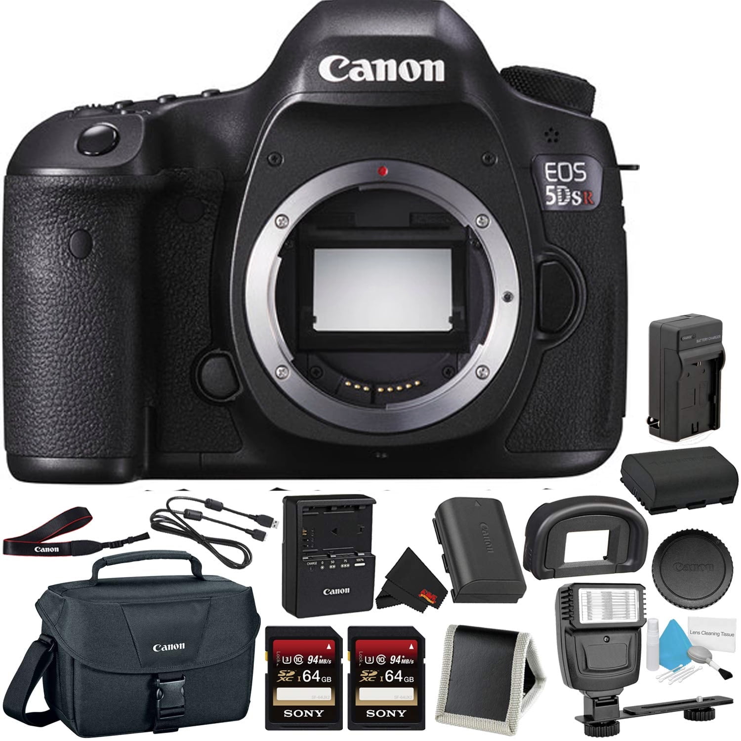Canon EOS 5DS R DSLR Camera Body Bundle with 32GB Memory Card Spare Battery & Flash (International Model)
