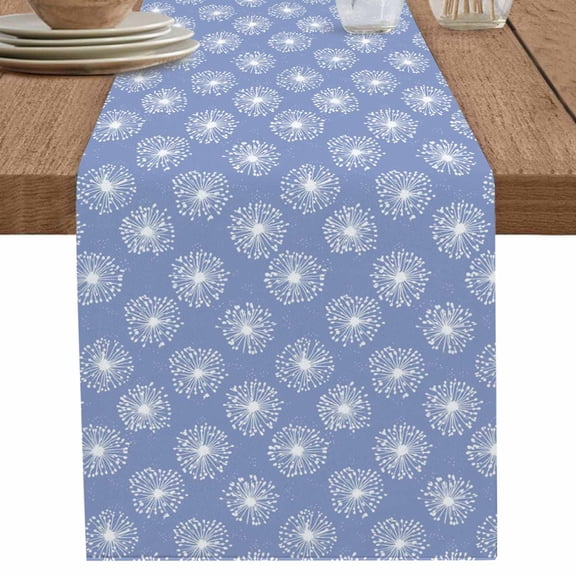 nqOlkjepod Purple White Dandelion Table Runner 36 Inches Long Farmhouse Dress Scarves, Farmhouse Botanical Blossom Dining Tablerunner for Coffee Table/Kitchen Island/Party Décor, Small 13" x 36"
