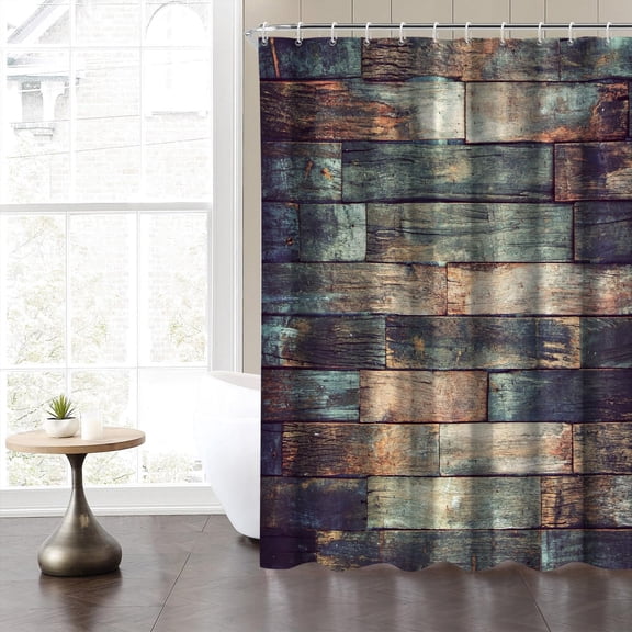 Grey Shower Curtain for Bathroom, Farmhouse Barn Door Shower Curtains 84x84inches Wood Stripes Fabric Waterproof Shower Curtain Set with Hooks for Stall RV Hotel