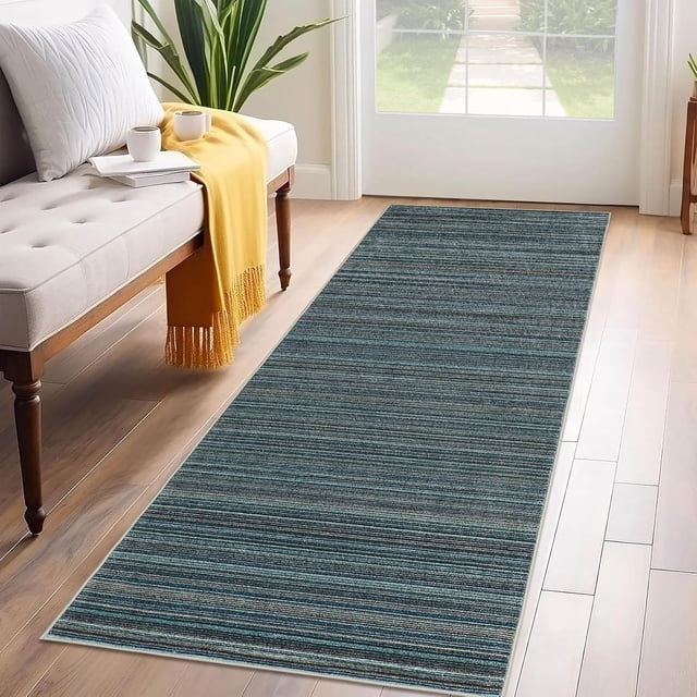 2x6 Runner Rug for Kitchen Modern Striped Floor Carpets for Hallway Contemporary Blue Colorful Throw Rugs Machine Washable Non-Slip Low Pile Long Rug Runners for Porch Entryway Laundry Room