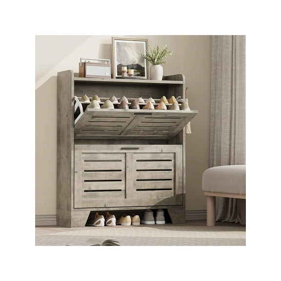 Studyset Shoe Storage Cabinet With 2 Flip Drawers,Freestanding Organizer For Entryway,Narrow Shoe Cabinet Rack Cabinet,Hidden Slim Shoe Organizer Cabinet With Hooks