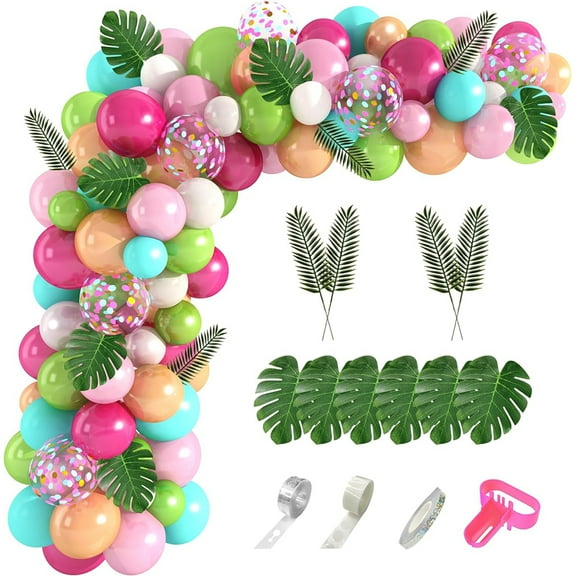 VATENICK 109PCS Tropical Balloons Arch Garland Kit,Green Hot Pink Confetti Latex Balloons Palm Leaves for Tropical Hawaii Birthday Baby Shower Wedding Party Decorations Supplies