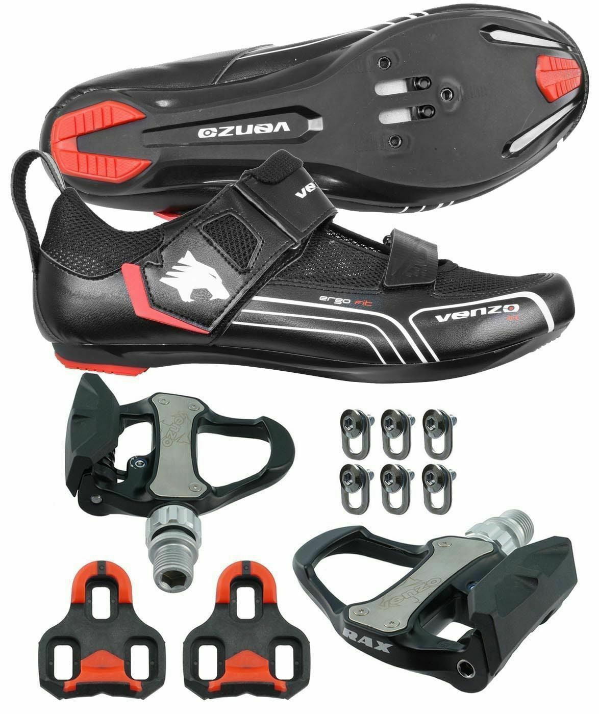 Venzo Bicycle Bike Cycling Triathlon Shoes For Shimano SPD SL Look with Pedals 