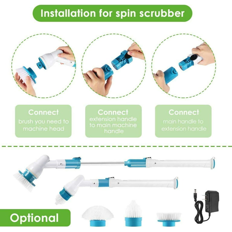 MABOGU Electric Spin Scrubber,Power Scrubber with 8 Replaceable Brush  Heads, Adjustable Extension Handle and Scrubber Speeds, Shower Scrubber for  Cleaning Bathroom Tile Floor(Green)