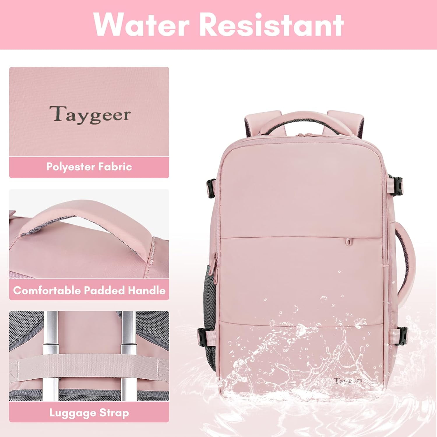 Taygeer Travel Backpack for Women, Carry on Big Bag , TSA 15.6in Laptop Bag Pink