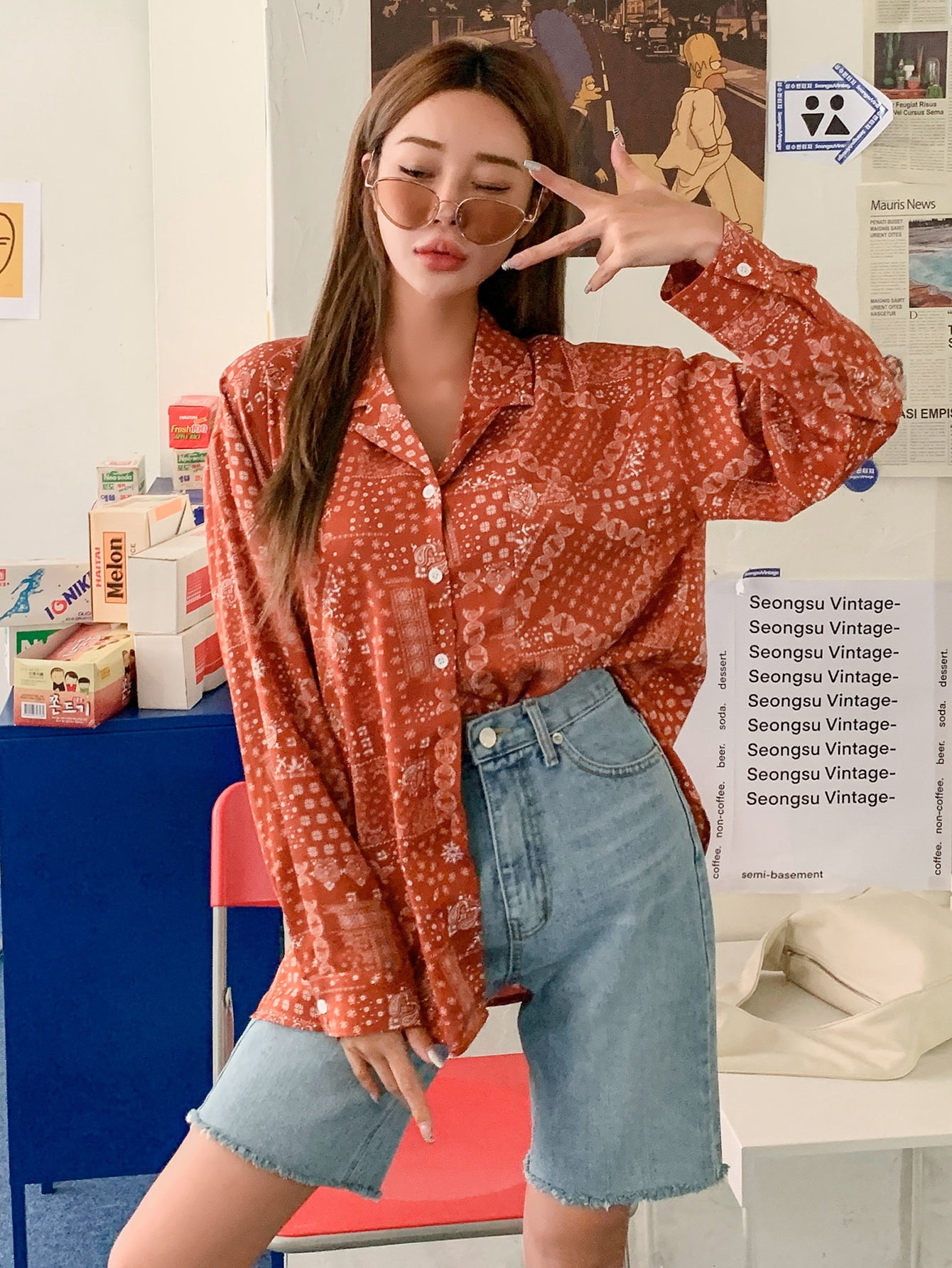 ONCEGALA Women's Paisley Print Button 