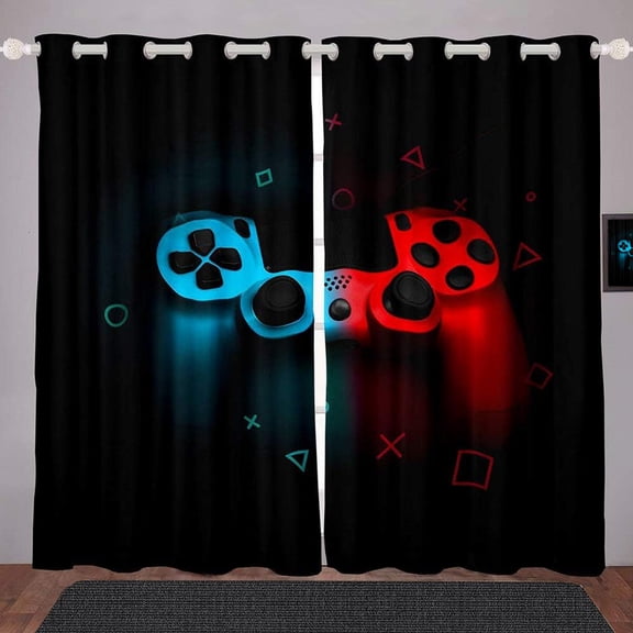 Alishomtll Blackout Curtains for Kids Room Gaming Print Window Curtains Thermal Insulated Grommet Drapes for Boys Girls