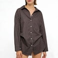 thumbnail image 4 of Purcolt Womens Striped Button Down Shirts Dressy Casual Long Sleeve Collared Blouses Boyfriend Work Office Tops, 4 of 7
