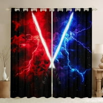 jejeloiu Lightsaber Blackout Curtains Set of 2 (52x84 Each),Abstract Lightning Window Curtains,Gradient Red Blue Curtains and Drapes For Boys Kids,Microfiber Bedroom Decor