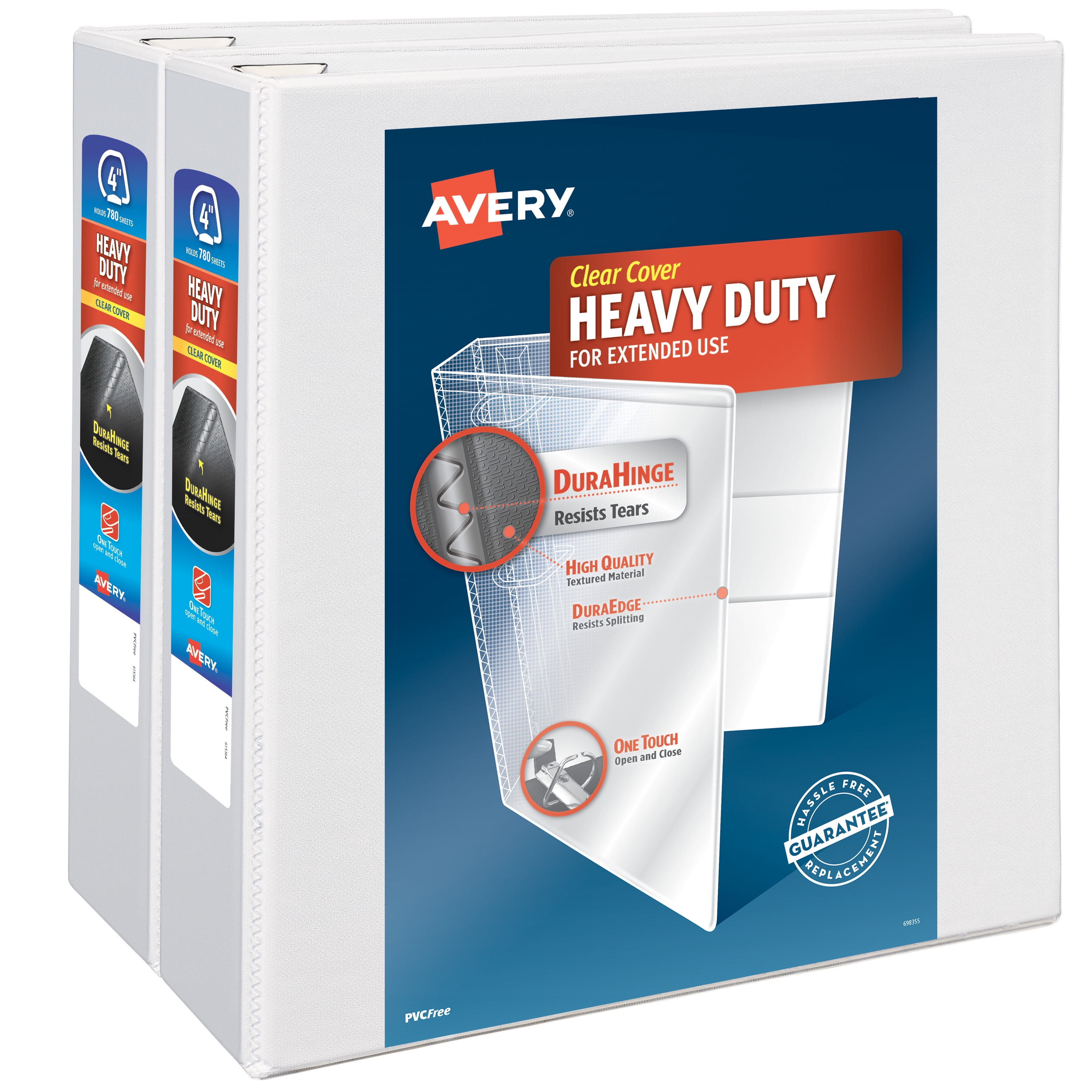 Avery HeavyDuty View 3 Ring Binders, 4" One Touch Slant Rings, 2 White