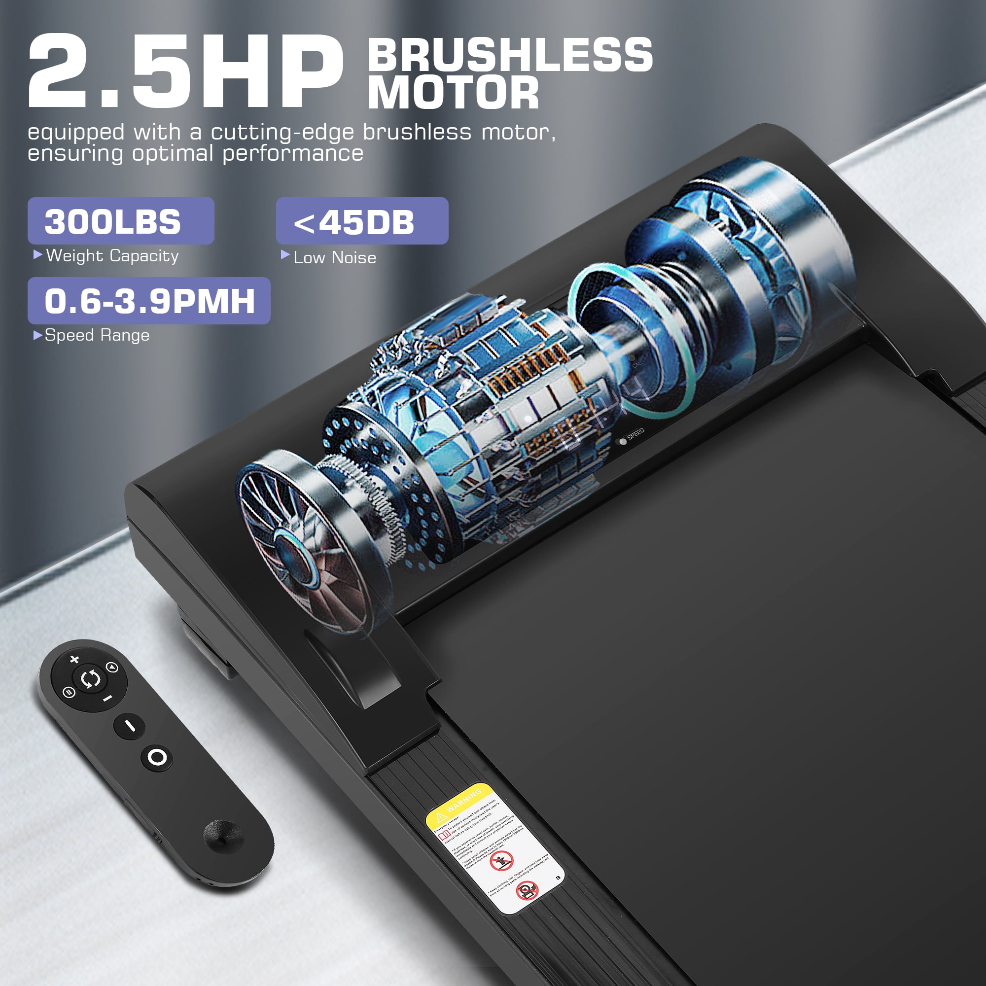Walking Pad 2.5HP Brushless Motor 300lbs Weight Capacity,Portable Under Desk Treadmill with App Remote Control,Low-Noise Desk Treadmill in LED Display,Installation-Free