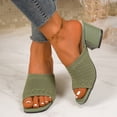 thumbnail image 4 of SACFOF Women's Knit Mesh Slip On Block Heeled Mule Sandals Fashion Square Toe Comfort Casual Beach Low Chunky Heels Open Toe Walking Slide Sandals, 4 of 6
