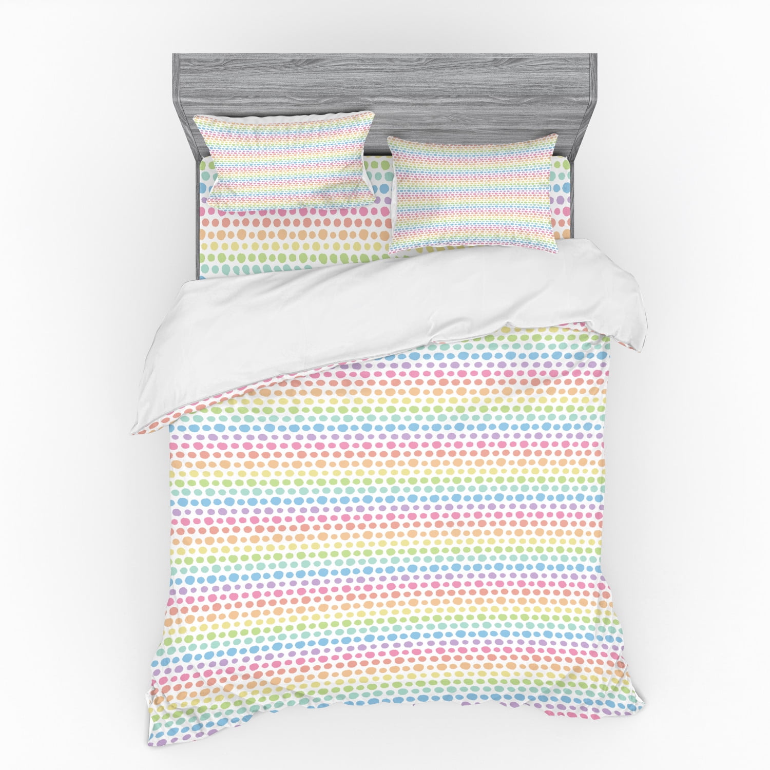 Abstract Duvet Cover Set, Continuing Print of Colorful Pastel Tone Polka Dots on a Plain
