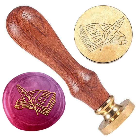 Book Wax Seal Stamp Embossed Stamp Sealing Removable 1" Brass Wax Seal Stamp Head with Wooden Handle Wedding Invitations Envelopes Gift Packing Decoration Craft Adhesive Waxing