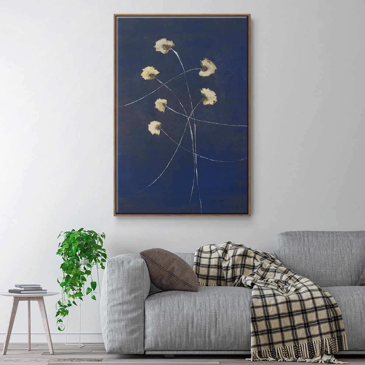 Indigo 2 Framed Premium Gallery Wrapped Canvas - Ready to Hang - 27 x 41 - Walnut Floating Frame